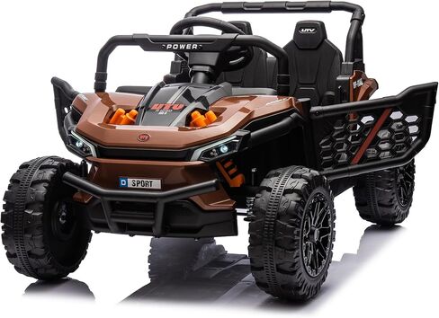 Elevon 24V Kids Ride on UTV Car، لعبة كهربائية بمقعدين للأطفال مع جهاز تحكم عن بعد للوالدين، مساحة تخزين خلفية، ضوء LED، بلوتوث، ألعاب ركوب تعمل بالبطارية للأطفال الكبار 3-8 (بني) in Saudi Arabia
