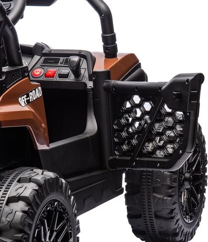 Elevon 24V Kids Ride on UTV Car، لعبة كهربائية بمقعدين للأطفال مع جهاز تحكم عن بعد للوالدين، مساحة تخزين خلفية، ضوء LED، بلوتوث، ألعاب ركوب تعمل بالبطارية للأطفال الكبار 3-8 (بني) in Saudi Arabia