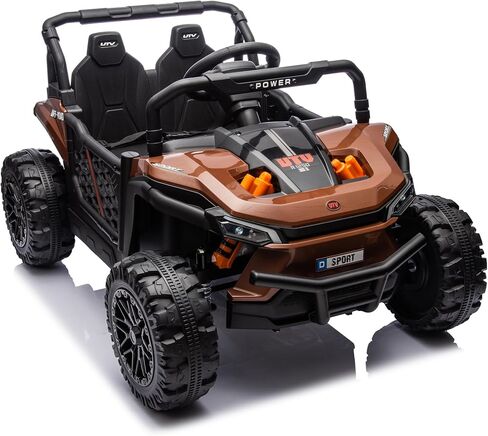 Elevon 24V Kids Ride on UTV Car، لعبة كهربائية بمقعدين للأطفال مع جهاز تحكم عن بعد للوالدين، مساحة تخزين خلفية، ضوء LED، بلوتوث، ألعاب ركوب تعمل بالبطارية للأطفال الكبار 3-8 (بني) in Saudi Arabia