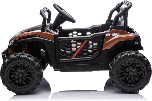 Elevon 24V Kids Ride on UTV Car، لعبة كهربائية بمقعدين للأطفال مع جهاز تحكم عن بعد للوالدين، مساحة تخزين خلفية، ضوء LED، بلوتوث، ألعاب ركوب تعمل بالبطارية للأطفال الكبار 3-8 (بني) in Saudi Arabia
