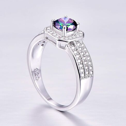 Silver Plated Sparkling Round Cut Created Rainbow Topaz CZ Cubic Zirconia Filled Halo Wedding Engagement Band Women's Ring for Mom Bridal Lover 8# in Saudi Arabia