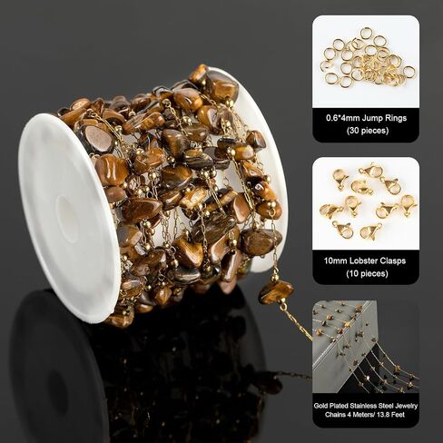 YOUBEIYEE 4 Meters Stainless Steel Chain for Jewelry Making Amber Gemstone Crystal Link Chain for Women Necklace Bracelet DIY Natural Stone Chain on Spool in Saudi Arabia