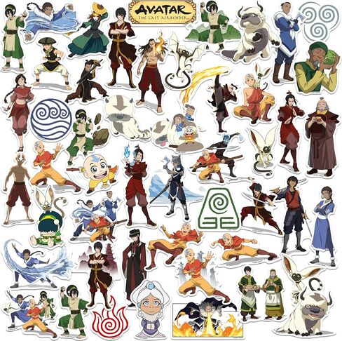 Avatar The Last Airbender 50ct Vinyl Large Deluxe Stickers Variety Pack - Laptop, Water Bottle, Scrapbooking, Tablet, Skateboard, Indoor/Outdoor - Set of 50 in Saudi Arabia