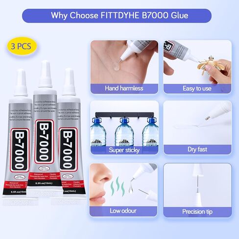 3PCS B7000 Jewelry Glue for Jewelry Making, FITTDYHE 15ML/0.5fl oz Clear Glue DIY Craft Glue Rhinestones Glue, Waterproof Stong Bond Adhesive Glue for Phone Repair Nail Art Shoes Fabric Metal Glass in Kuwait