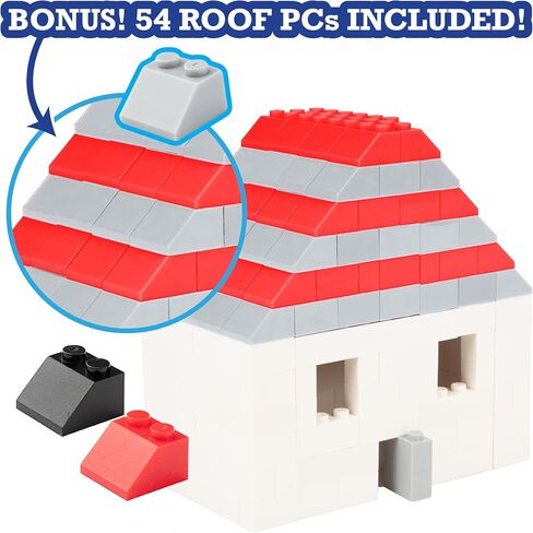 SCS Direct Building Block Bricks - 1000 Pc Bulk Set of Unique Clear Color with 54 Roof Pieces - Compatible and Tight Fit with All Major Brands-Great for Activity Tables, Creativity & School Projects in Saudi Arabia