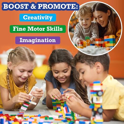 SCS Direct Building Block Bricks - 1000 Pc Bulk Set of Unique Clear Color with 54 Roof Pieces - Compatible and Tight Fit with All Major Brands-Great for Activity Tables, Creativity & School Projects in Saudi Arabia