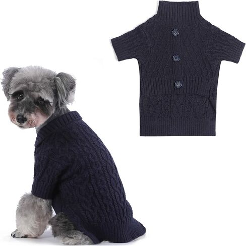 Lapel Knitted Dog Sweater Winter Coat Apparel Classic Knit Pet Clothes (Navy L) in Saudi Arabia