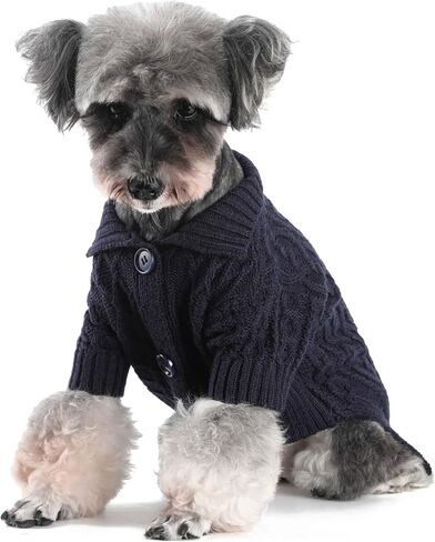 Lapel Knitted Dog Sweater Winter Coat Apparel Classic Knit Pet Clothes (Navy L) in Saudi Arabia