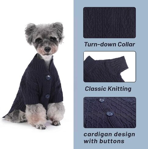 Lapel Knitted Dog Sweater Winter Coat Apparel Classic Knit Pet Clothes (Navy L) in Saudi Arabia