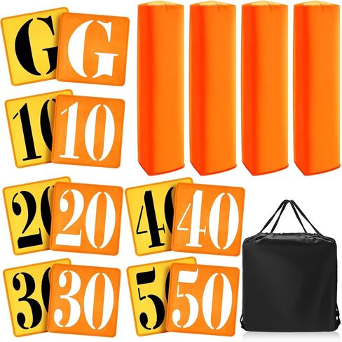 16 Pcs Football Yard Markers Set Include 11 Football Field Yard Line Markers High Visibility 4 Weighted Football End Zone Pylons with Carrying Bag for Football Training Sporting Equipments, Orange in Kuwait