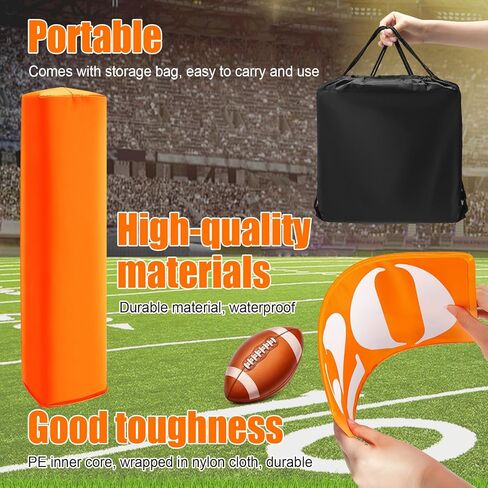 16 Pcs Football Yard Markers Set Include 11 Football Field Yard Line Markers High Visibility 4 Weighted Football End Zone Pylons with Carrying Bag for Football Training Sporting Equipments, Orange in Kuwait