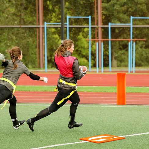 16 Pcs Football Yard Markers Set Include 11 Football Field Yard Line Markers High Visibility 4 Weighted Football End Zone Pylons with Carrying Bag for Football Training Sporting Equipments, Orange in Kuwait