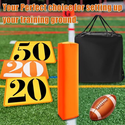 16 Pcs Football Yard Markers Set Include 11 Football Field Yard Line Markers High Visibility 4 Weighted Football End Zone Pylons with Carrying Bag for Football Training Sporting Equipments, Orange in Kuwait