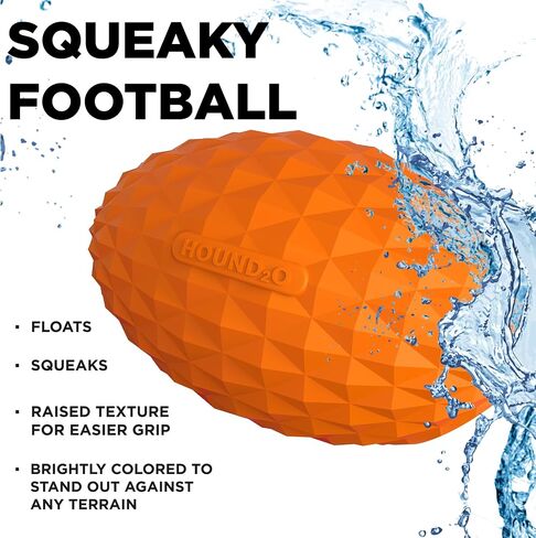 Hound2O Outdoor Dog Toys - Squeaky Football, Yellow - Tough, Engaging, Interactive Toy for All Breeds- Chew, Chase, & Fetch - Durable Non-Toxic Materials That Float - Easy to Clean for Outdoor Play in Kuwait