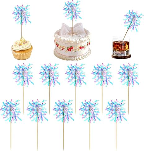 10Pcs Firework Cupcake Toppers Colorful Sequins Tassel Rain Silk Fireworks Birthday Cake Decoration Cocktail Fruit Toothpick for Birthday Wedding Graduation Party(4.89) in Saudi Arabia