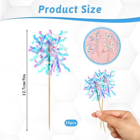 10Pcs Firework Cupcake Toppers Colorful Sequins Tassel Rain Silk Fireworks Birthday Cake Decoration Cocktail Fruit Toothpick for Birthday Wedding Graduation Party(4.89) in Saudi Arabia