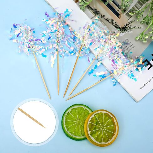 10Pcs Firework Cupcake Toppers Colorful Sequins Tassel Rain Silk Fireworks Birthday Cake Decoration Cocktail Fruit Toothpick for Birthday Wedding Graduation Party(4.89) in Saudi Arabia