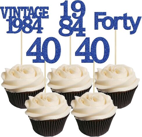 Gyufise 24Pcs Vintage 1984 Cupcake Toppers Glitter Cheers to 40 Fabulous Forty Cupcake Picks 40th Birthday Wedding Anniversary Party Cake Decorations Supplies Deep Blue in Saudi Arabia