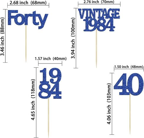 Gyufise 24Pcs Vintage 1984 Cupcake Toppers Glitter Cheers to 40 Fabulous Forty Cupcake Picks 40th Birthday Wedding Anniversary Party Cake Decorations Supplies Deep Blue in Saudi Arabia