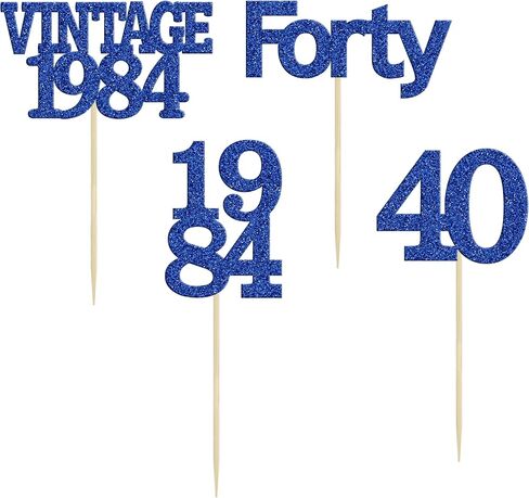 Gyufise 24Pcs Vintage 1984 Cupcake Toppers Glitter Cheers to 40 Fabulous Forty Cupcake Picks 40th Birthday Wedding Anniversary Party Cake Decorations Supplies Deep Blue in Saudi Arabia