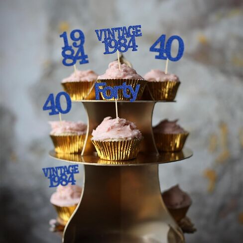 Gyufise 24Pcs Vintage 1984 Cupcake Toppers Glitter Cheers to 40 Fabulous Forty Cupcake Picks 40th Birthday Wedding Anniversary Party Cake Decorations Supplies Deep Blue in Saudi Arabia