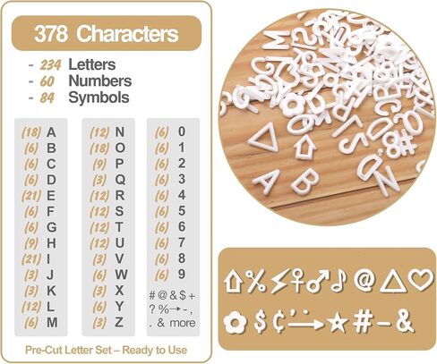 Letters for Letter Board Letters Only, 1 inch White Message Board Letters Felt Letter Board Sign Accessories (378 pcs), 1" Pre Cut Plastic Letterboard Letters Numbers Changeable Menu Board Replacement in Kuwait