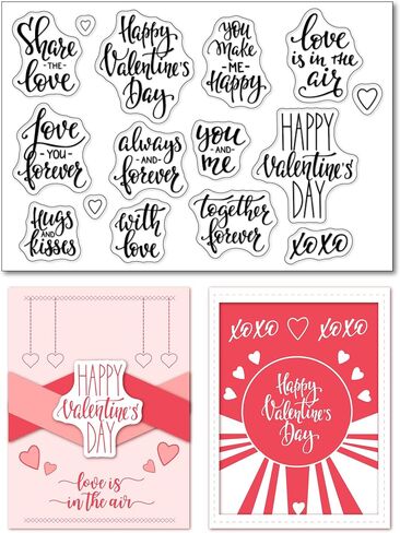 Arbuya Valentine's Day Sentiment Clear Stamps for Card Making or Journaling, Heart Kiss and Hugs Words Phrase Silicone Stamps for Journals Scrapbooking Paper Crafts Decoration in Saudi Arabia
