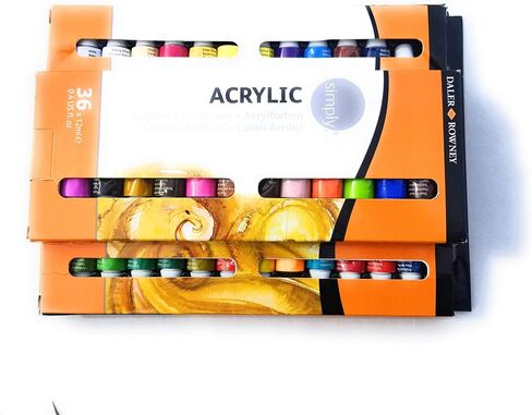 Daler Rowney Simply 40pc Acrylic Paint Set - 34 Acrylic Paint Pots for Student Artists of All Ages with 4 Brushes Color Mixing Guide and Carrying Case - 18ml Acrylic Paints for Canvas Paper and More in Saudi Arabia