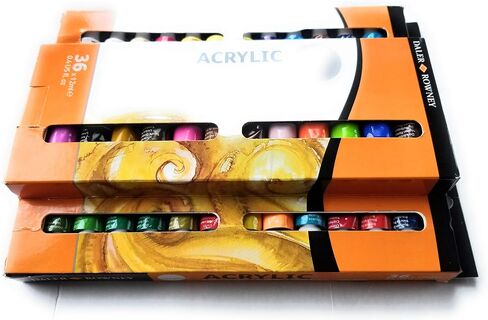 Daler Rowney Simply 40pc Acrylic Paint Set - 34 Acrylic Paint Pots for Student Artists of All Ages with 4 Brushes Color Mixing Guide and Carrying Case - 18ml Acrylic Paints for Canvas Paper and More in Saudi Arabia