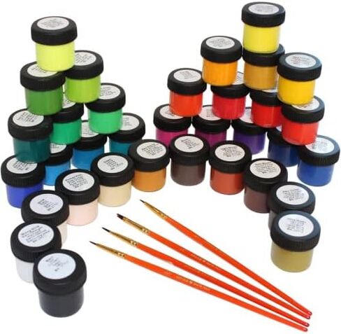 Daler Rowney Simply 40pc Acrylic Paint Set - 34 Acrylic Paint Pots for Student Artists of All Ages with 4 Brushes Color Mixing Guide and Carrying Case - 18ml Acrylic Paints for Canvas Paper and More in Saudi Arabia