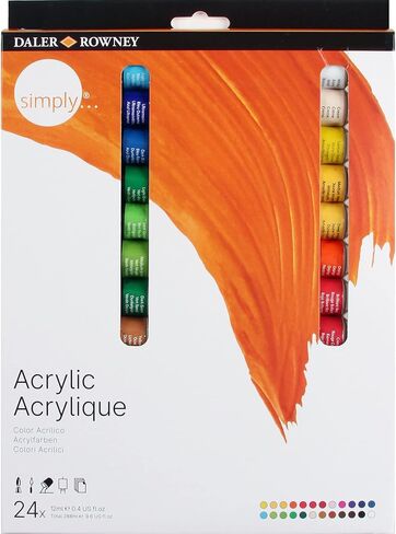 Daler Rowney Simply 40pc Acrylic Paint Set - 34 Acrylic Paint Pots for Student Artists of All Ages with 4 Brushes Color Mixing Guide and Carrying Case - 18ml Acrylic Paints for Canvas Paper and More in Saudi Arabia