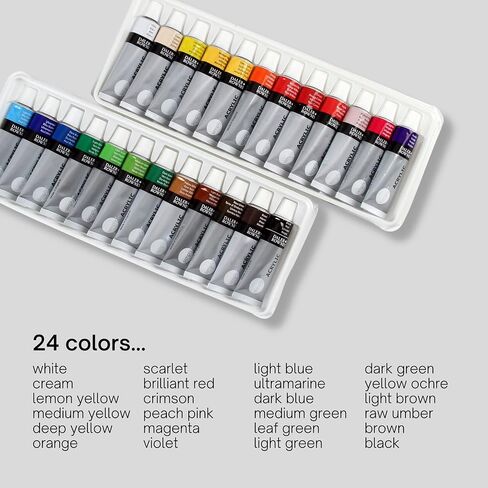 Daler Rowney Simply 40pc Acrylic Paint Set - 34 Acrylic Paint Pots for Student Artists of All Ages with 4 Brushes Color Mixing Guide and Carrying Case - 18ml Acrylic Paints for Canvas Paper and More in Saudi Arabia
