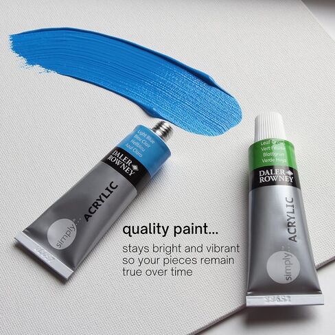 Daler Rowney Simply 40pc Acrylic Paint Set - 34 Acrylic Paint Pots for Student Artists of All Ages with 4 Brushes Color Mixing Guide and Carrying Case - 18ml Acrylic Paints for Canvas Paper and More in Saudi Arabia