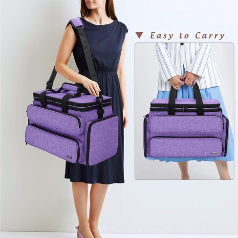 YARWO Knitting Yarn Bag, Portable Crochet Storage Tote with Double Top Cover and Yarn Holes for Knitting Needles(Up to 14"), Unfinished Projects and Skeins of Yarn, Purple in Saudi Arabia