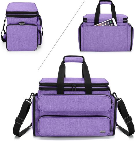 YARWO Knitting Yarn Bag, Portable Crochet Storage Tote with Double Top Cover and Yarn Holes for Knitting Needles(Up to 14"), Unfinished Projects and Skeins of Yarn, Purple in Saudi Arabia