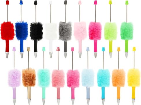 18Pcs Fluffy Beadable Pen 18 Colors Fuzzy Plastic Bead Ballpoint Pen Multicolor Retractable Beaded Writing Pens for DIY Craft Office Supplies in Saudi Arabia