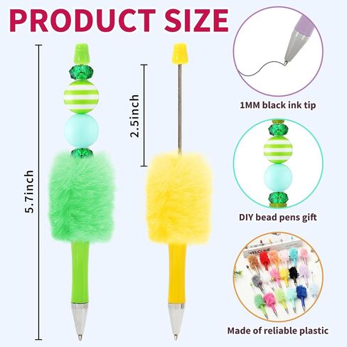 18Pcs Fluffy Beadable Pen 18 Colors Fuzzy Plastic Bead Ballpoint Pen Multicolor Retractable Beaded Writing Pens for DIY Craft Office Supplies in Saudi Arabia