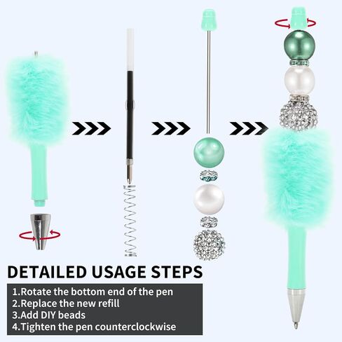 18Pcs Fluffy Beadable Pen 18 Colors Fuzzy Plastic Bead Ballpoint Pen Multicolor Retractable Beaded Writing Pens for DIY Craft Office Supplies in Saudi Arabia
