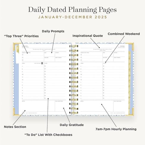Day Designer 2025 Mini Daily Planner – Premium Planner for Stylish Organization. Combines Monthly Calendar, Hourly Schedule, To-Do List, Gratitude, Goal Setting, Inspirational Quotes, Stickers & More. Elegant laminated Cover with Gold Accents (Casa Bella  in Saudi Arabia