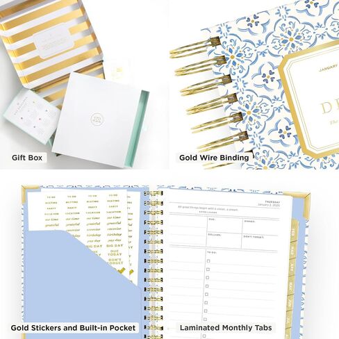 Day Designer 2025 Mini Daily Planner – Premium Planner for Stylish Organization. Combines Monthly Calendar, Hourly Schedule, To-Do List, Gratitude, Goal Setting, Inspirational Quotes, Stickers & More. Elegant laminated Cover with Gold Accents (Casa Bella  in Saudi Arabia