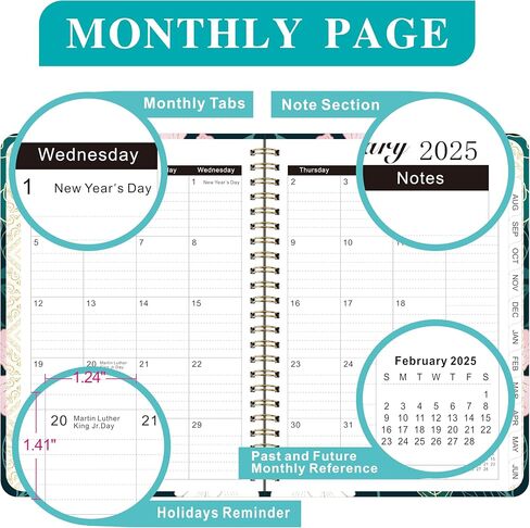 2025 planner, weekly and monthly planner, from Jan.2025 to Dec.2025, A5 (6.2'' x 8.5") With Tabs, Metal Cladding Round Corners, Ideal for School, Teacher, College, Student, Office, Dark Green in Saudi Arabia