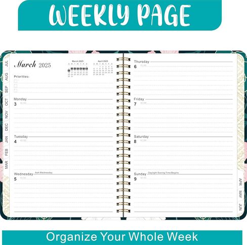 2025 planner, weekly and monthly planner, from Jan.2025 to Dec.2025, A5 (6.2'' x 8.5") With Tabs, Metal Cladding Round Corners, Ideal for School, Teacher, College, Student, Office, Dark Green in Saudi Arabia