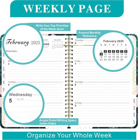 2025 planner, weekly and monthly planner, from Jan.2025 to Dec.2025, A5 (6.2'' x 8.5") With Tabs, Metal Cladding Round Corners, Ideal for School, Teacher, College, Student, Office, Dark Green in Saudi Arabia
