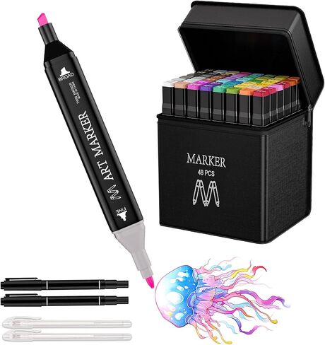 Alcohol Markers, 48+4 Colors Markers for Kids Adult Coloring, Dual Tip Art Markers Drawing Markers Set With Carry Case (48+4) in Kuwait