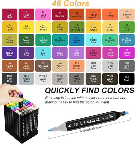 Alcohol Markers, 48+4 Colors Markers for Kids Adult Coloring, Dual Tip Art Markers Drawing Markers Set With Carry Case (48+4) in Kuwait