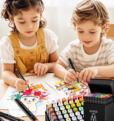 Alcohol Markers, 48+4 Colors Markers for Kids Adult Coloring, Dual Tip Art Markers Drawing Markers Set With Carry Case (48+4) in Kuwait