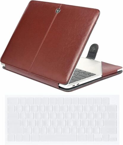حافظة Se7enline متوافقة مع جهاز MacBook Air 13.6 بوصة M3 M2 لجهاز mac air موديل A2681/A3113 2024 2023 2022 حافظة جلدية PU حافظة للكتب وغطاء فوليو وغطاء لوحة مفاتيح شفاف، بني in Saudi Arabia