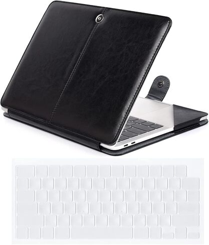 حافظة Se7enline متوافقة مع جهاز MacBook Air 13.6 بوصة M3 M2 لجهاز mac air موديل A2681/A3113 2024 2023 2022 حافظة جلدية PU حافظة للكتب وغطاء فوليو وغطاء لوحة مفاتيح شفاف، بني in Saudi Arabia