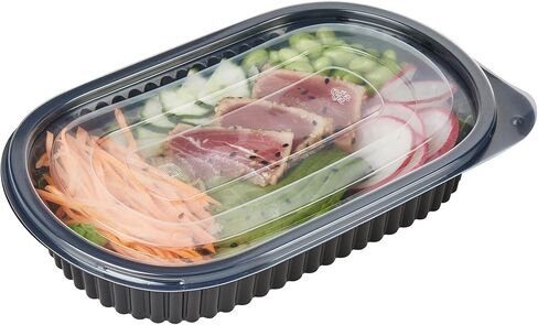 حاويات تحضير الوجبات من Restaurantware-RW Base سعة 24 أونصة، 100 حاوية قابلة للاستخدام في الميكروويف مع أغطية - حاويات طعام بيضاوية بلاستيكية سوداء يمكن التخلص منها وقابلة للتجميد، وتغليف الأطعمة الساخنة والباردة، للوجبات الجاهزة in Saudi Arabia