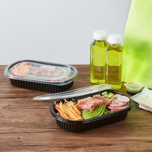 حاويات تحضير الوجبات من Restaurantware-RW Base سعة 24 أونصة، 100 حاوية قابلة للاستخدام في الميكروويف مع أغطية - حاويات طعام بيضاوية بلاستيكية سوداء يمكن التخلص منها وقابلة للتجميد، وتغليف الأطعمة الساخنة والباردة، للوجبات الجاهزة in Saudi Arabia